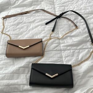 Tan and black with gold chain clutch